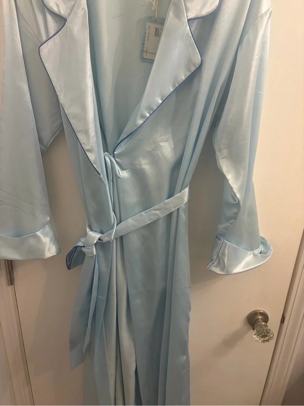 Undercover Light Blue Satin Long Wrap Robe with Belt